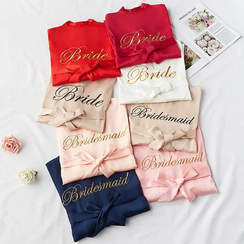 Customize Wedding Bride Bridesmaid Robe Women Silk Satin Kimono Embroider Letters Female Dressing Gown Bachelor Party | Женская одежда
