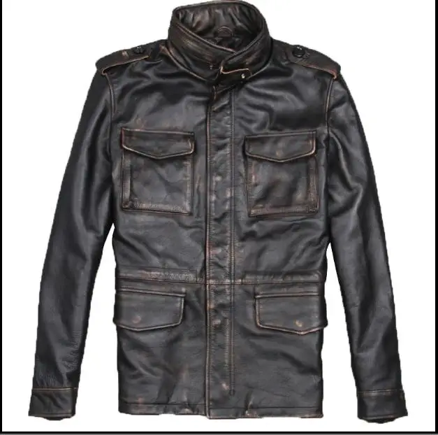 

DHL Free shipping.plus size classic men M65 cowskin Jackets men's genuine Leather jacket.business coat.casual vintage