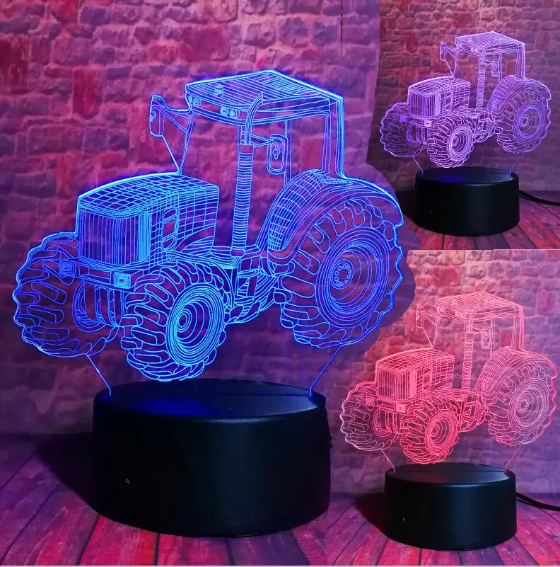 Switch one 3 Color Креативный 3D динамический Трактор Автомобиль 7 цветов Изменение USB настольная лампа пульт дистанционного управления Сенсорная база Дети День рождения Рождество игрушка автомобиль подарок - Испускаемый цвет: Switch one 3 Color