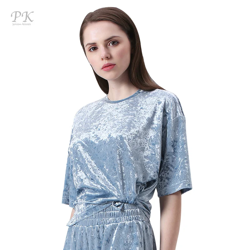 2018 бархатная синяя футболка женская camiseta harajuku для девочек tumblr Женская одежда в