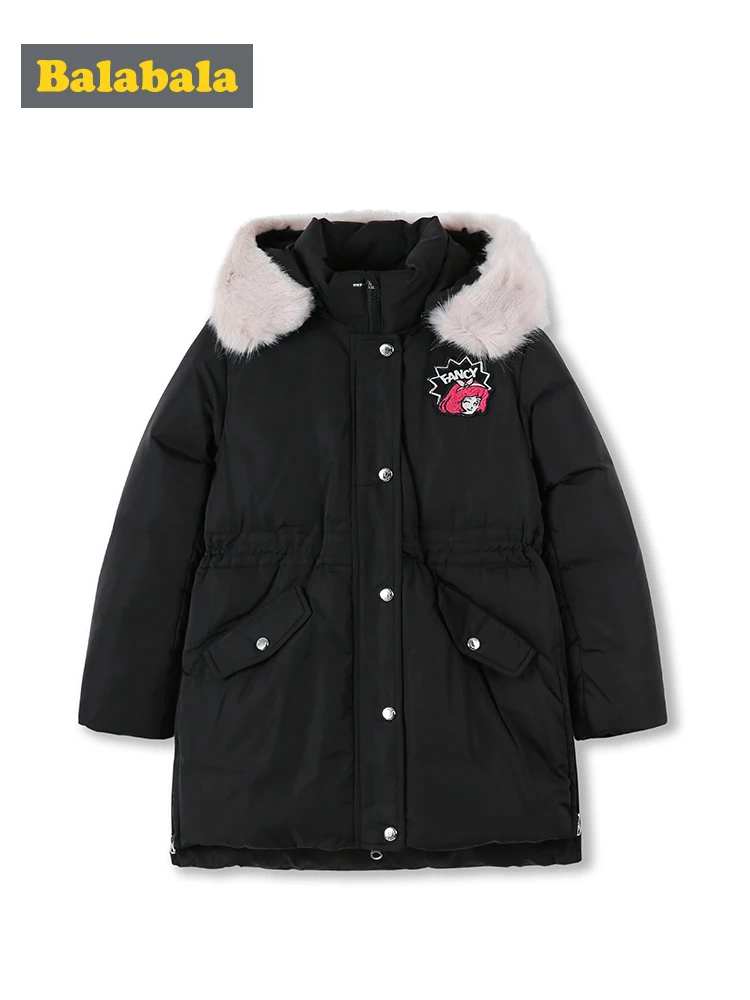 Balabala/пуховик для девочек Длинная зимняя детская куртка модное утепленное