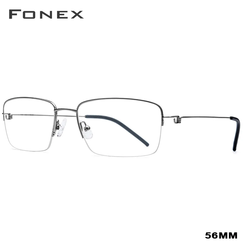 FONEX, титановый сплав, оптическая оправа для очков, мужские полуочки по рецепту, корейские женские очки для близорукости, Безвинтовые очки 98623 - Цвет оправы: Gray 56MM