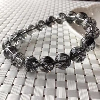 natural black rutilated quartz crystal clear round beads 11 5mm wealthy stone bracelet for women men from brazil aaaaa