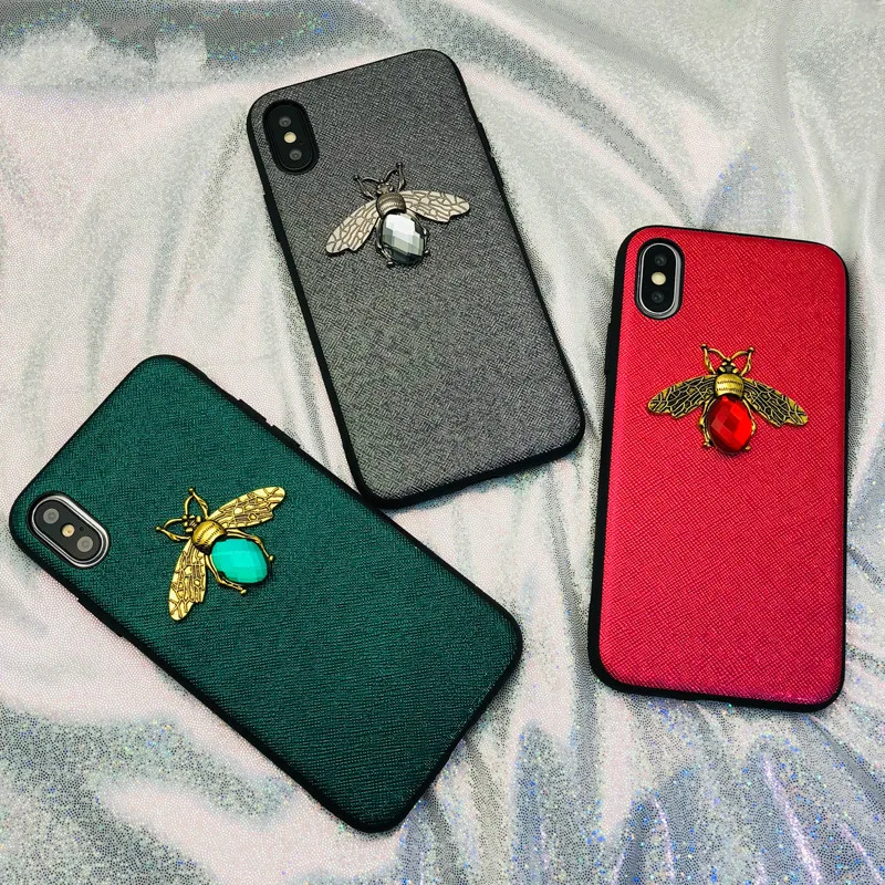 Роскошные Стразы пчела чехол для iPhone X XR XS Max алмаз Геометрия ТПУ Кожаные чехлы