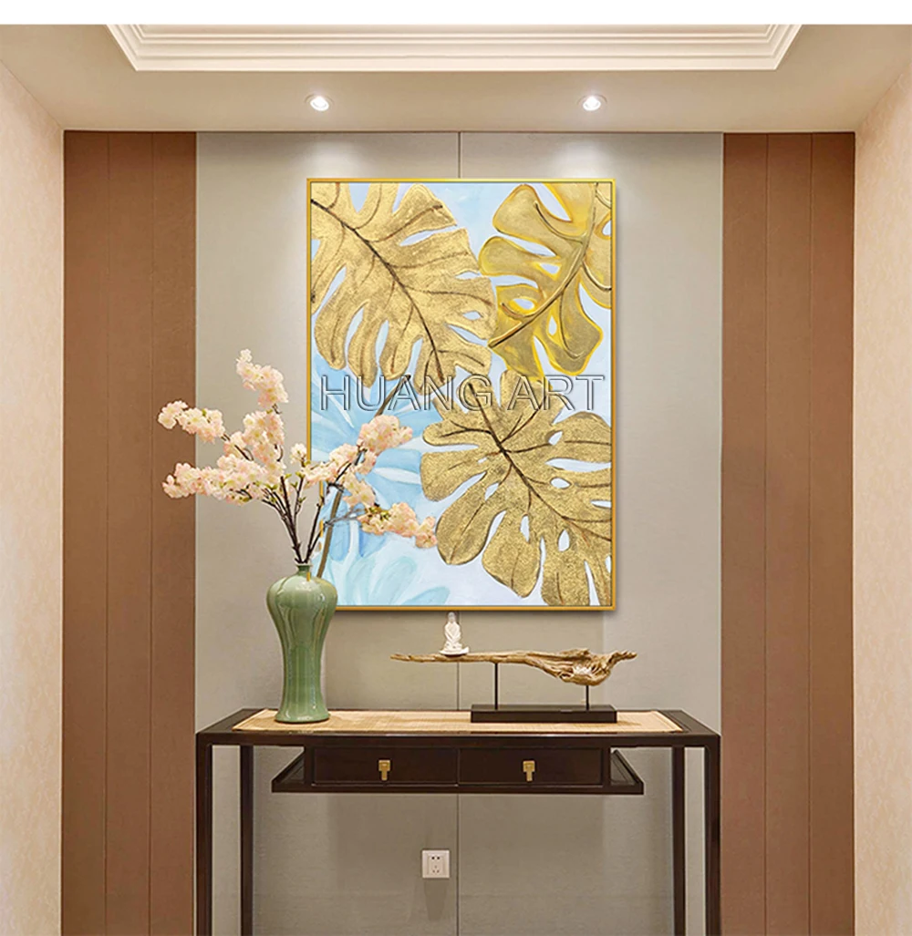 Skill Artist Hand-painted High Quality Modern Abstract Golden Leaves Oil Painting on Canvas for Decor Beautiful Leaf | Дом и сад