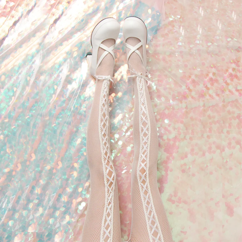 

Princess sweet lolita pantyhose Satin velvet cross strap hollow pantyhose Lolita bow striped pantyhose fashion women WGR054
