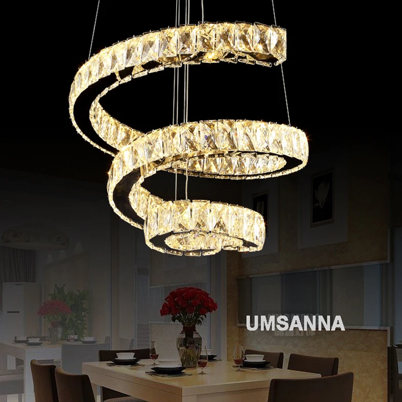 en Ucuz LED Dim K9 Kristal Avize Modern Avizeler Işıkları Fikstür Lüks Spiral 3 Renk Değiştirme Asılı Lambaları Ev Aydınlatma