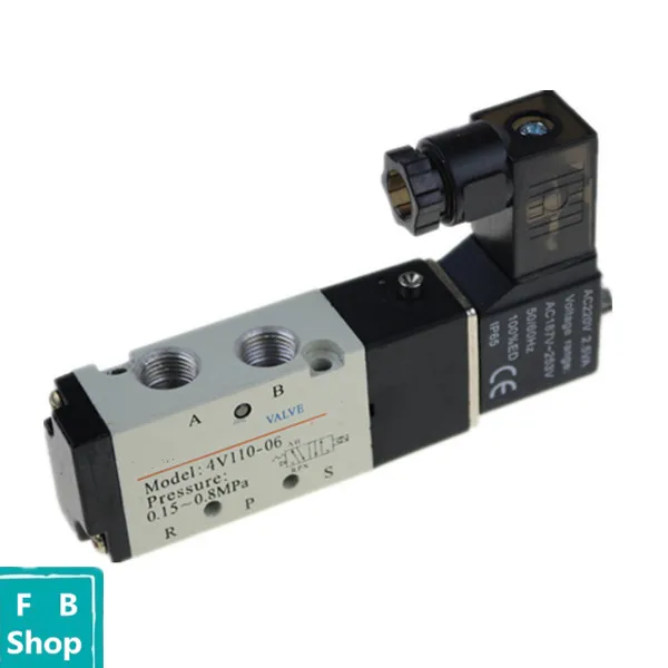 4V110-06 Solenoid Air Valve 5 port 2 position 1/8&quot BSP 12V 24V DC AC 110V 220V 5/2 Way PT1/8 With LED | Обустройство дома