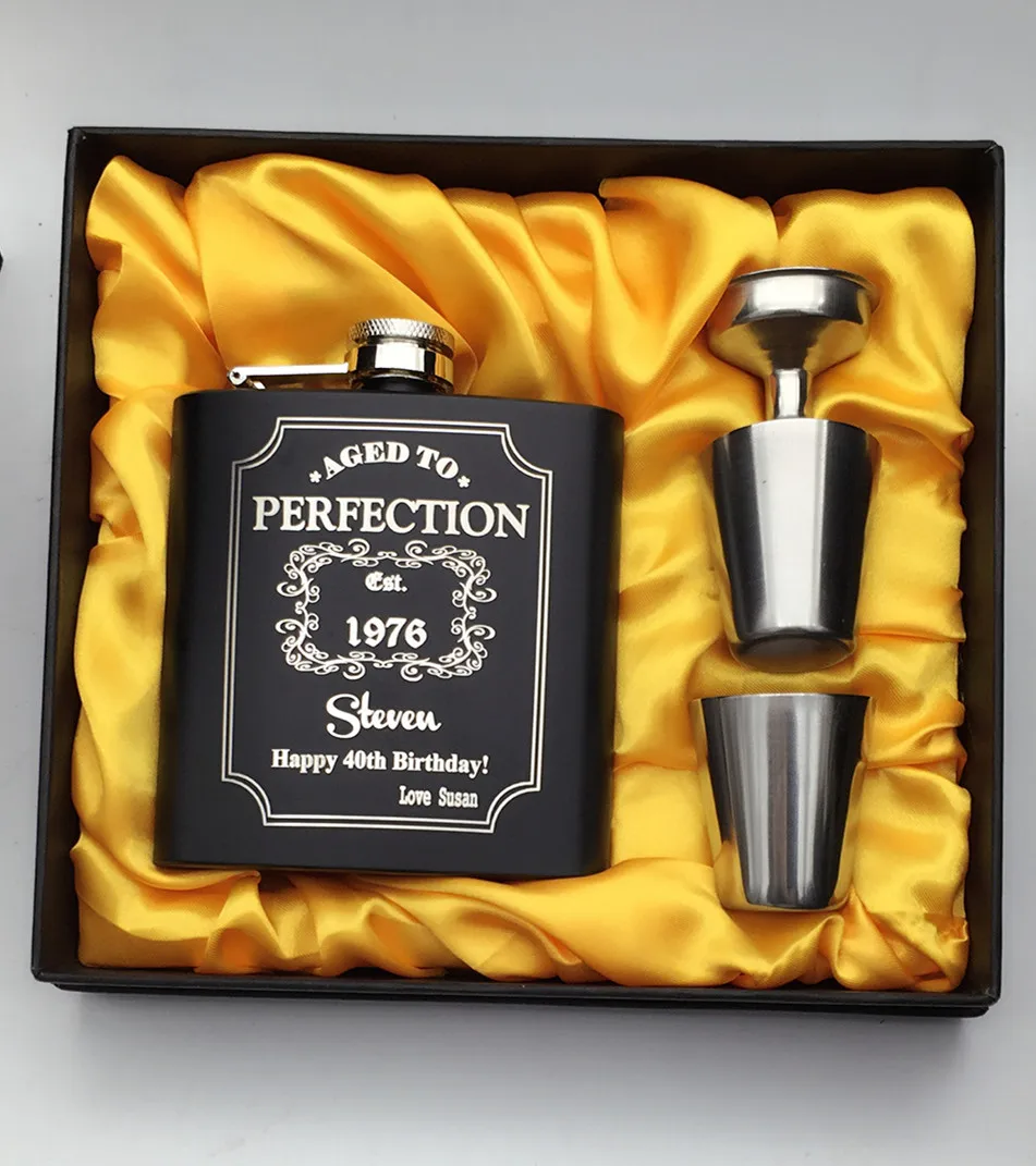 Колба из нержавеющей стали черная с гравировкой 6 унций 1 комплект|steel gifts|gift ideas