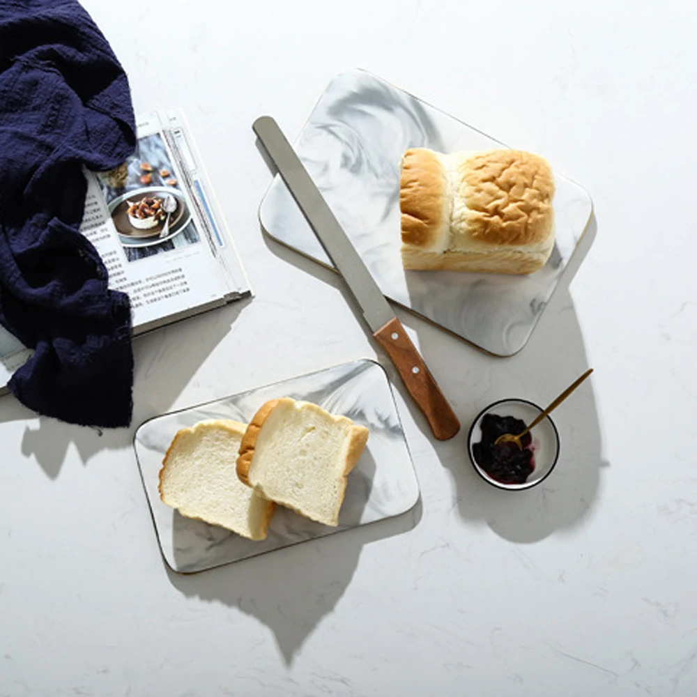 Скандинавские мраморные Керамические поддоны для хранения нордическая ручная работа золотой ободок хлеб десерт закуски блюдо суши тарелка кухня разделочная доска