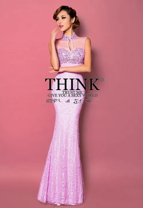 Газовое кружевное платье на бретелях вечерние бальные платья с высоким воротом и