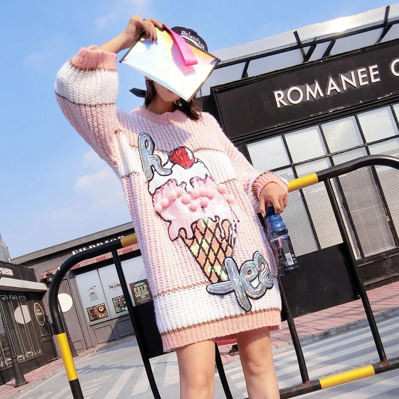 Тайланд Новинка осени 2018 модный Свободный пуловер в европейском и американском