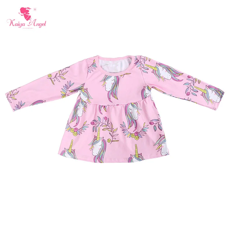 2017 Kaiya Angel Hot Gril Shirts Cottons Fashion Kids Long Sleeved Tshirts Winter Children's Clothing Unicorn Cartoon Pink Tops | Мать и