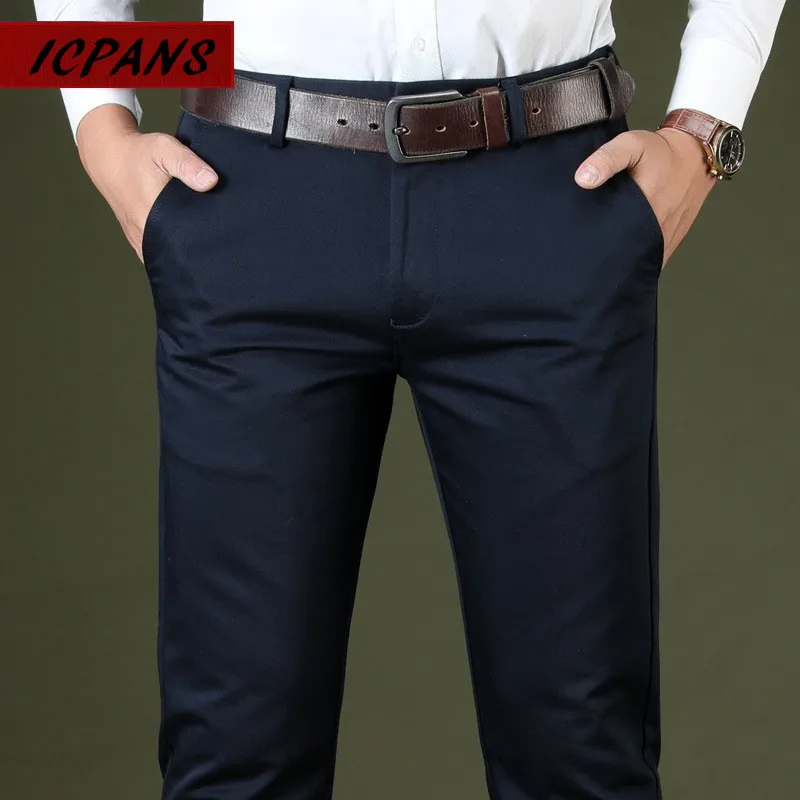 3616 navy blue ICPANS мужской костюм брюки прямые свободные Бизнес Офис мужские брюки хлопок мужские формальные брюки для мужчин черные осень - Цвет: 3616 navy blue