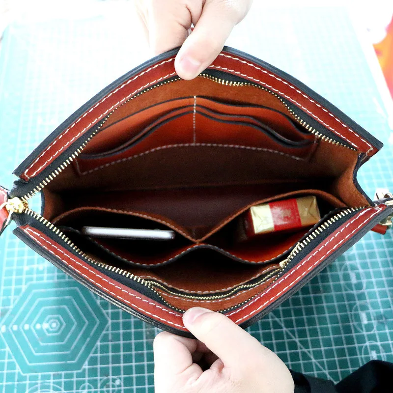 

Handmade Men Vegetable Tanned Leather Carvings SHUNWUKONG Bag Money Holder Clutch Purse Cigarette Pocket Man Clutches Envelope