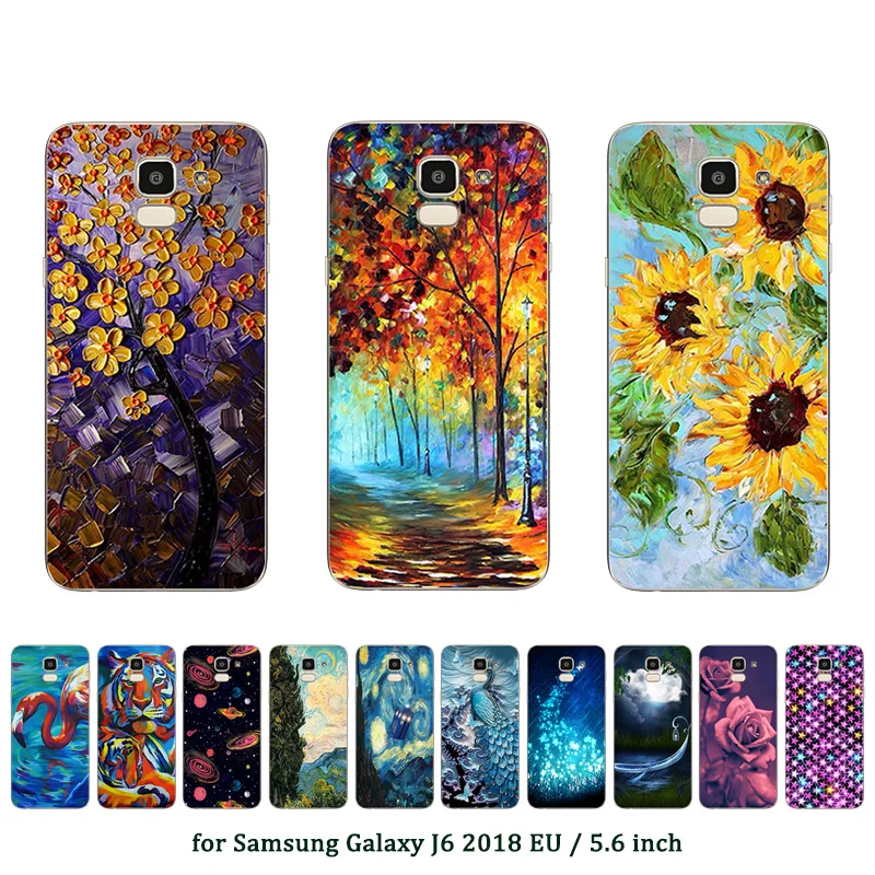 TPU для Galaxy J6 2018 J600 SM-J600F чехлы телефонов Oill с принтом задняя матовая черная