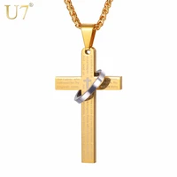 u7 cross necklace for men trendy blackgold blue color stainless steel pendant chain christian bible prayer jewelry gifts p904