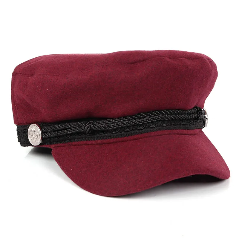 Осень газетные кепки Восьмиугольные шляпы для женщин Gorras mujer военные шапки-береты женские черные винтажные черные хлопковые шапки - Цвет: wine red