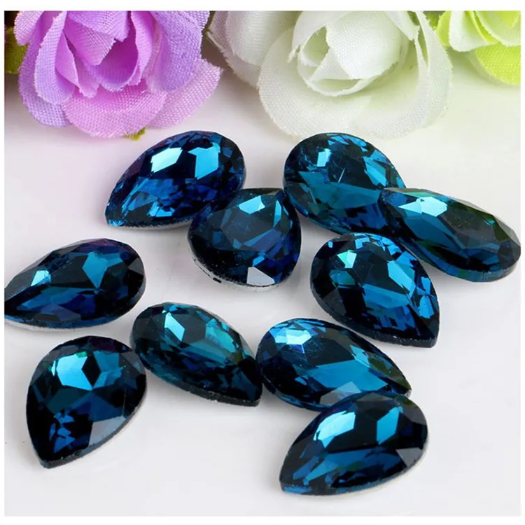 Peacock Blue 20 цветов, капли воды, блестящий Блестящий Кристалл, стеклянные стразы для ногтей, амулеты, DIY дизайн, лак, 3D Маникюр, дизайн ногтей, украшения - Цвет: Peacock Blue