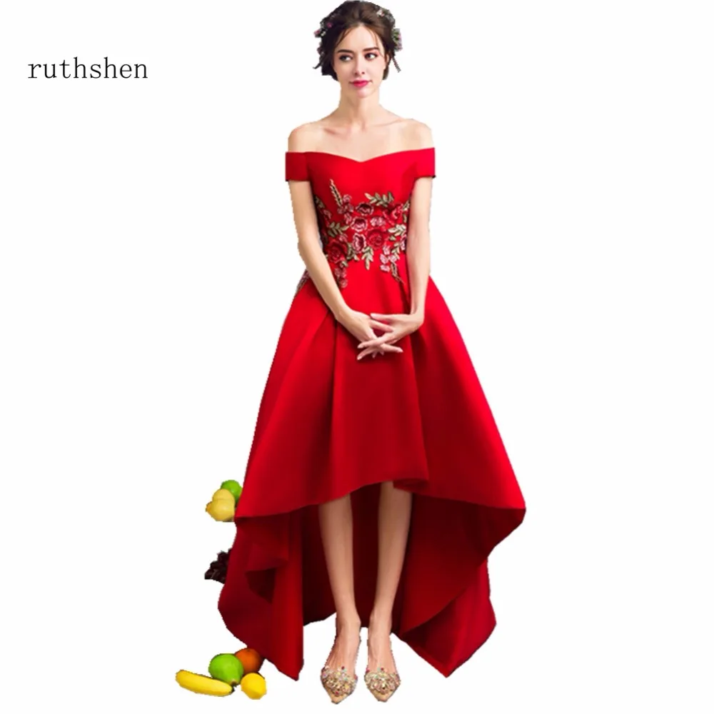 Ruthshen блестящее платье Robe De Soiree Высокие Низкие Красные Выпускные платья длинное