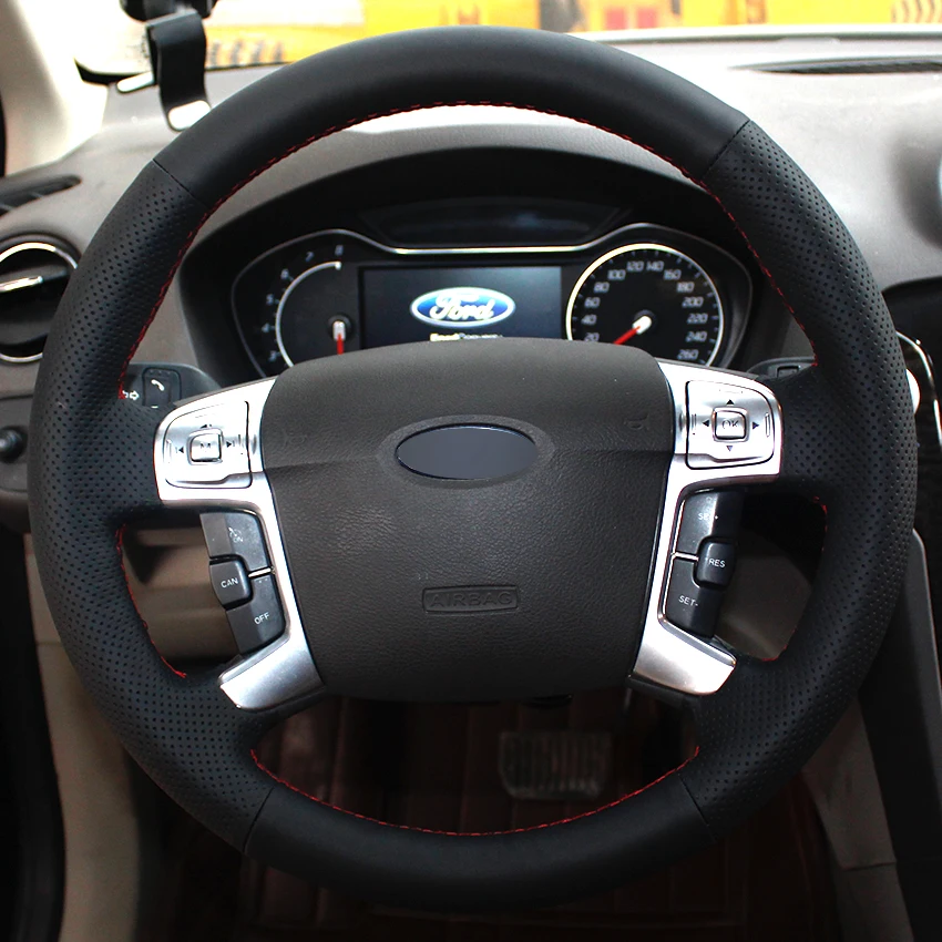 Черный чехол рулевого колеса автомобиля из синтетической кожи для Ford Mondeo Mk4 2007-2012