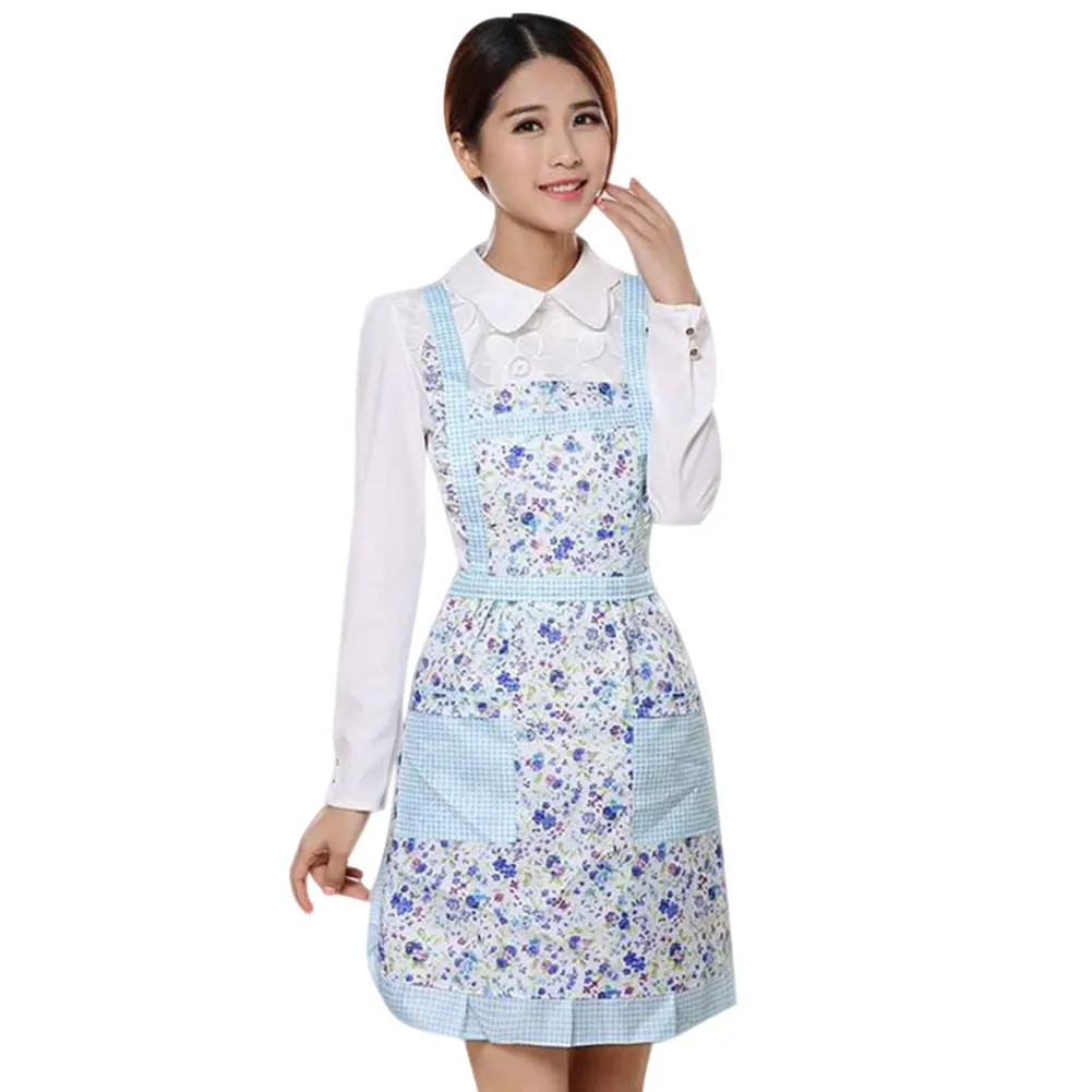 2 Dropshipping Women Apron with Pockets Waterproof Plaid Print Kitchen Double Layer Thick Cloth Home Supplies MDP66 - Цвет: 2