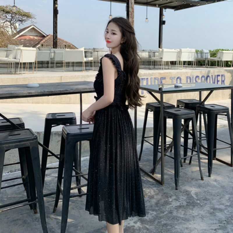 Plus Size Korean Sequin Dress Women Big Swing Midi Casual Black Vintage Elegant Dresses Ladies Vestidos Verano 2019 | Женская одежда