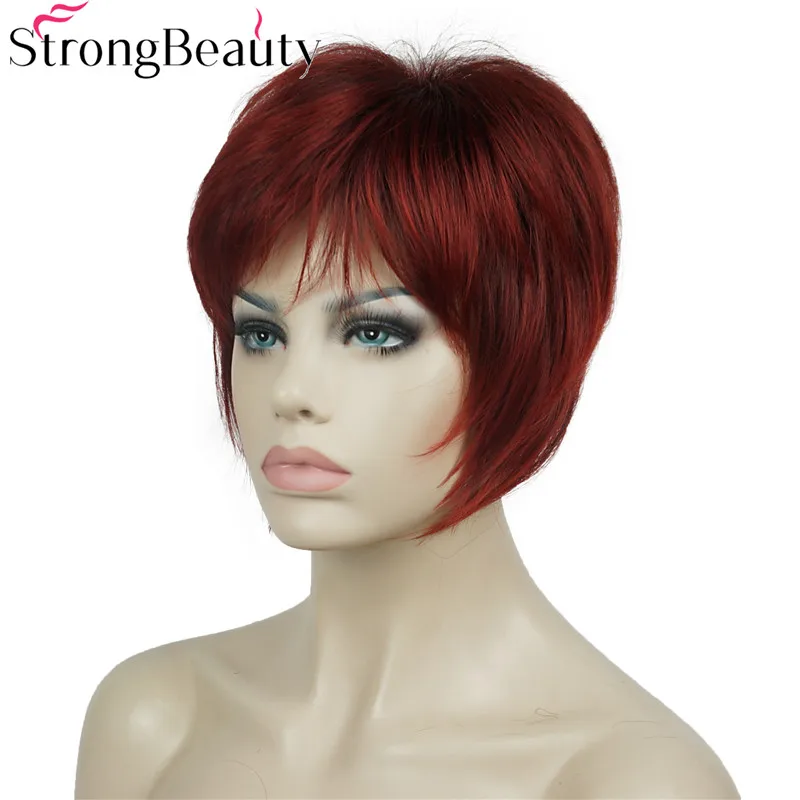 StrongBeauty короткие прямые парики мягкие волосы слоистые локоны Омбре блонд/Красный синтетический парик