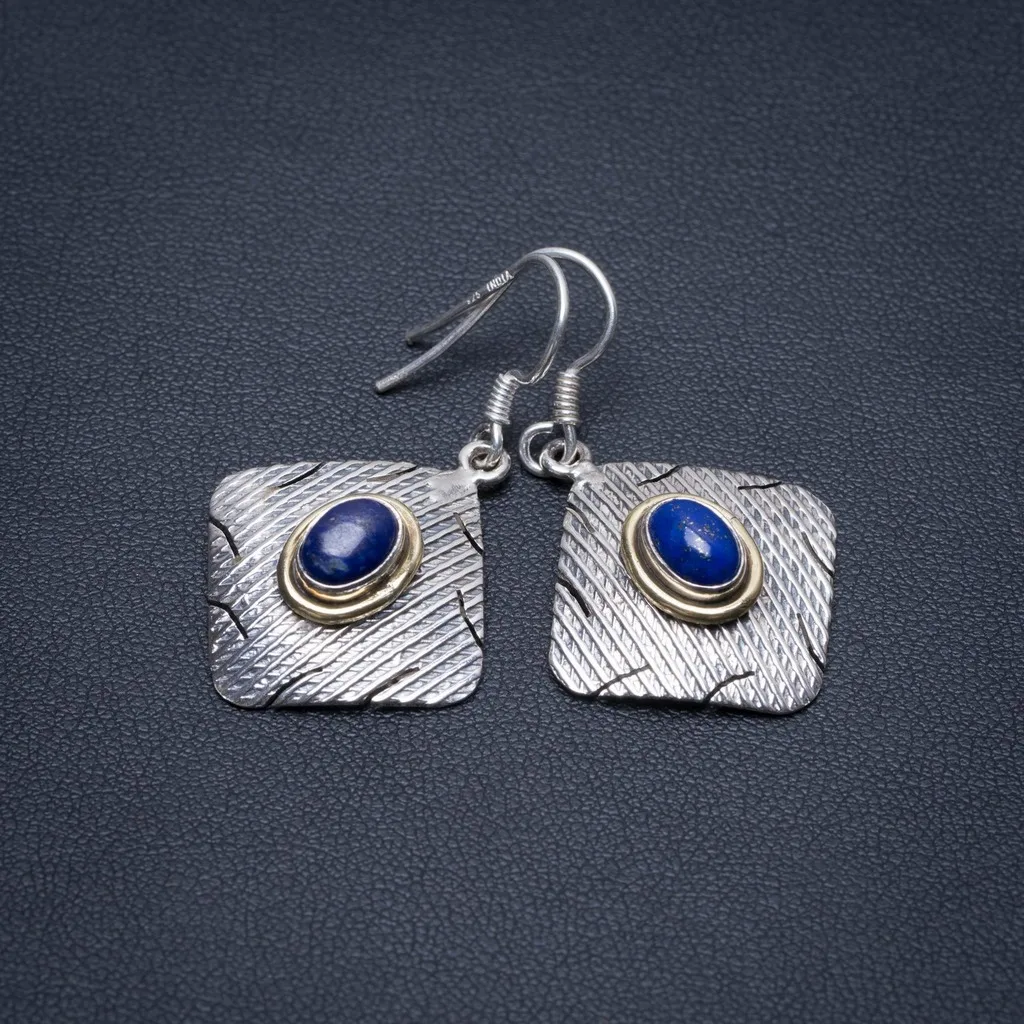 

Natural Two Tones Lapis Lazuli Punk Style 925 Sterling Silver Earrings 1 1/2" S1470