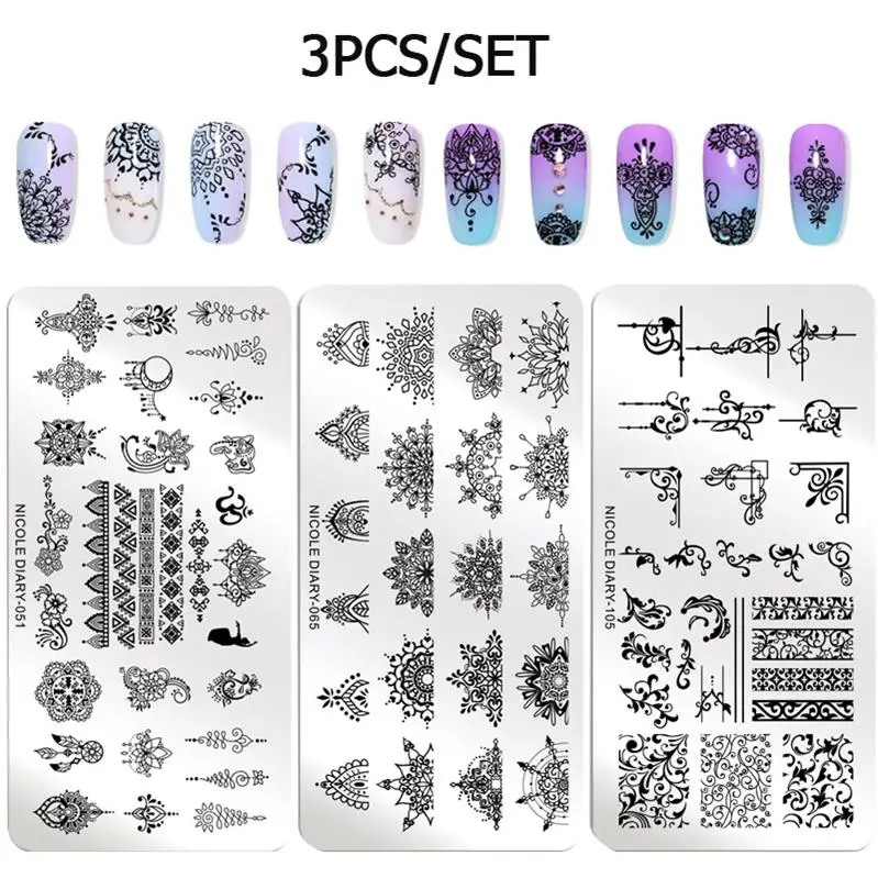 Set 33 NICOLE дневник стемпинг ногтей Покрытие набор черный белый золотой дизайн ногтей печать лак маникюрный лак DIY дизайн для штамповки пластины - Цвет: Set 33