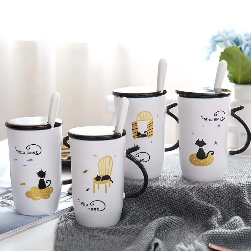 400ml Cute Cat Ceramics Coffee Mug With Lid Large Capacity Animal Mugs creative Drinkware Tea Cups Novelty Gifts milk cup | Дом и сад