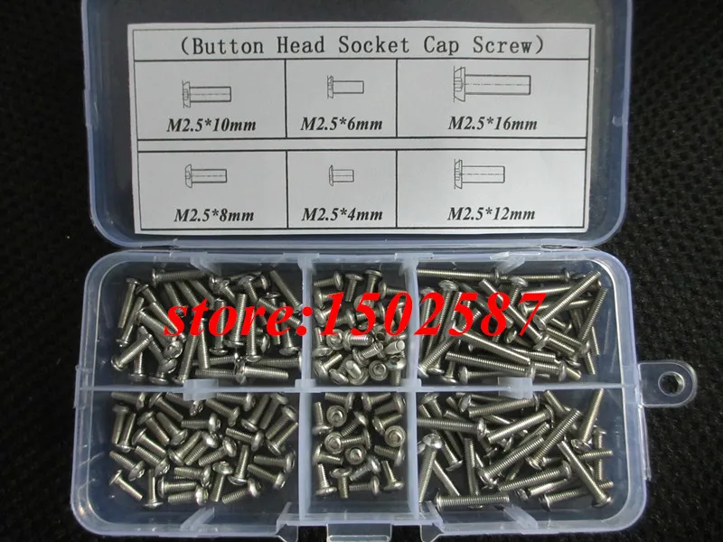 

180pcs/lot M2.5 A2-70 ISO7380 Button Head Socket Screw/Bolt SUS304 Stainless Steel Accessories Kits Bolt M2.5X4/6/8/10/12/16mm