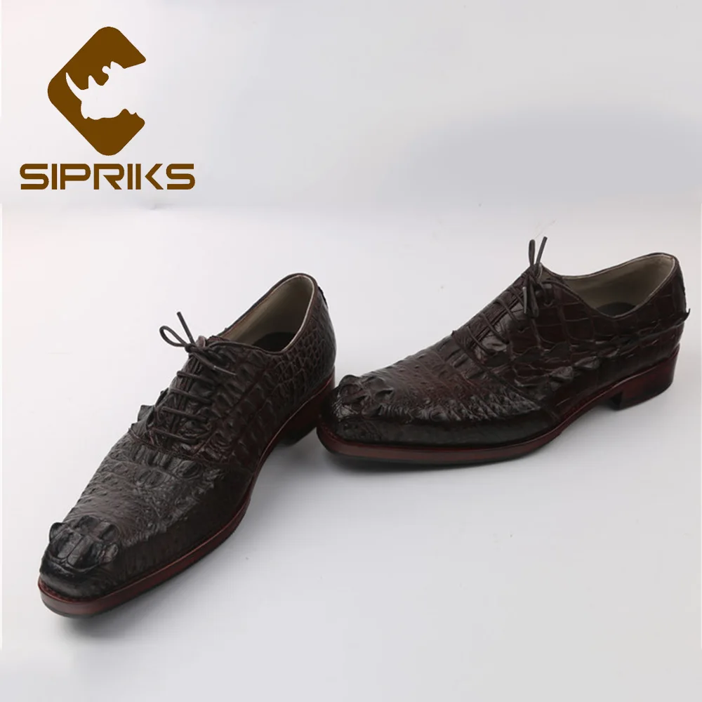 Sipriks мужские импортные настоящие крокодиловые кожаные черные оксфорды