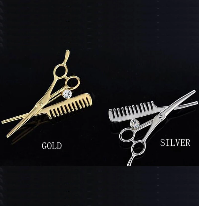 

Unisex Mini Scissors Comb Special Zinc Alloy Brooch Rhinestone Decoration Accessory For Women Men Gift
