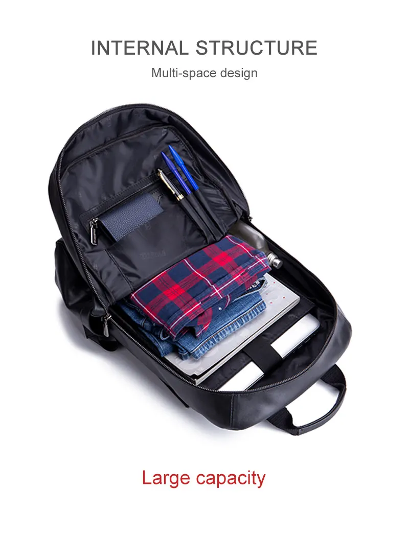 Black Men Fashion Laptop Backpacks Multifunctional Cow leather Backpack Zipper Capacity Male Travel Backpack for Unisex