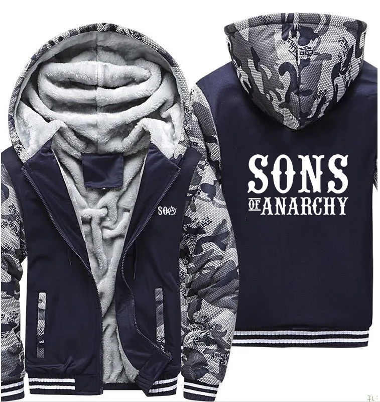 SOA Sons толстовки анархия Мужские Зимние флисовые утепленные камуфляжные пальто толстовка на молнии мужские толстовки с принтом - Цвет: 803