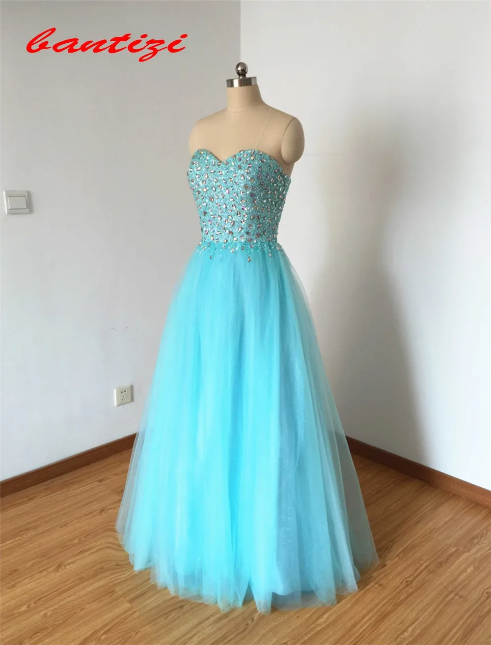 100% реальное изображение 2017 Светло-Голубые Вечерние платья Милая пола Длина шифон