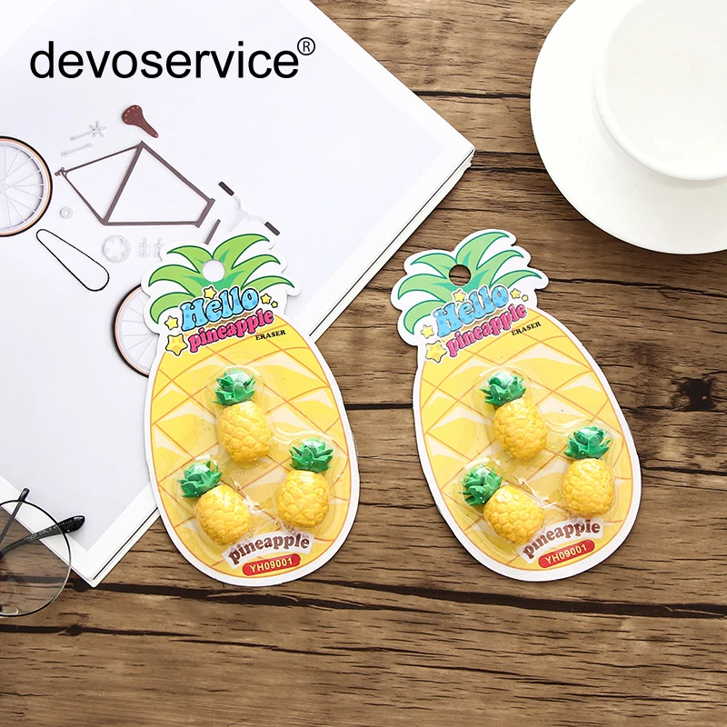 

3PCS Creative Big Pineapple Shape 3D Eraser Cartoon Fruit Eraser Student School Supplies Kawaii Pencil Erasers Kids Stationery