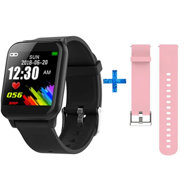 add pink strap ALANGDUO умный Браслет цветной экран фитнес-трекер Шагомер Push сообщение монитор сердечного ритма спортивные Смарт-часы для iOS Android - Цвет: add pink strap