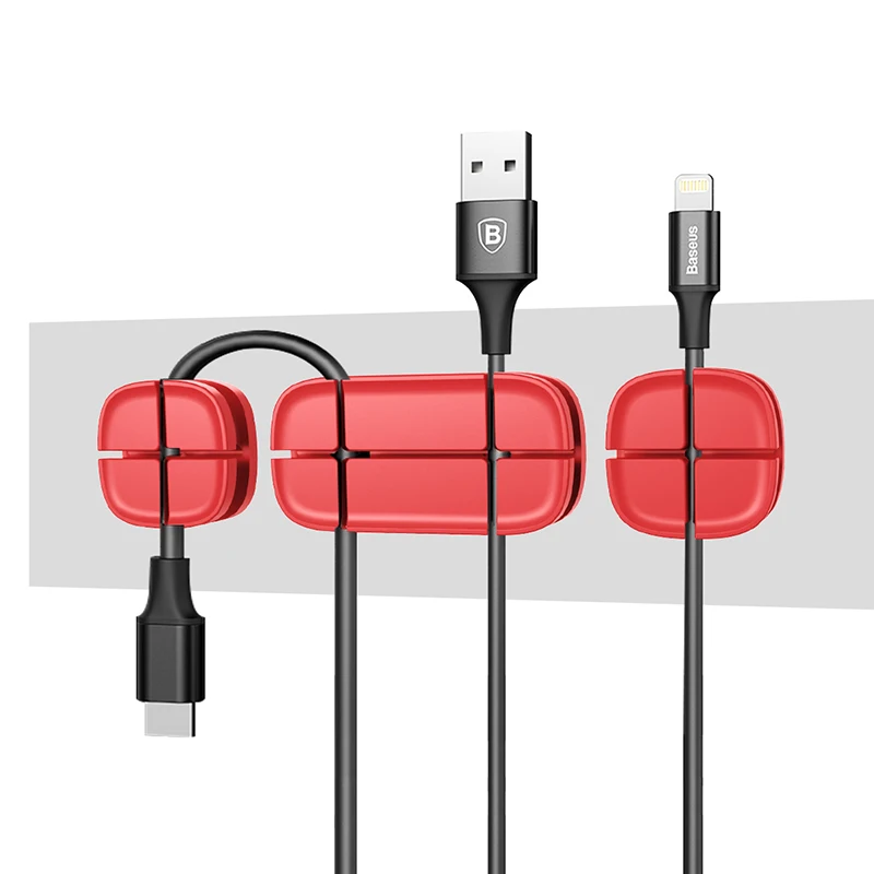Red Baseus Кабельный органайзер гибкий силиконовый USB устройство для сматывания кабеля провод шнур управление держатель кабельного зажима для мыши наушники - Цвет: Red