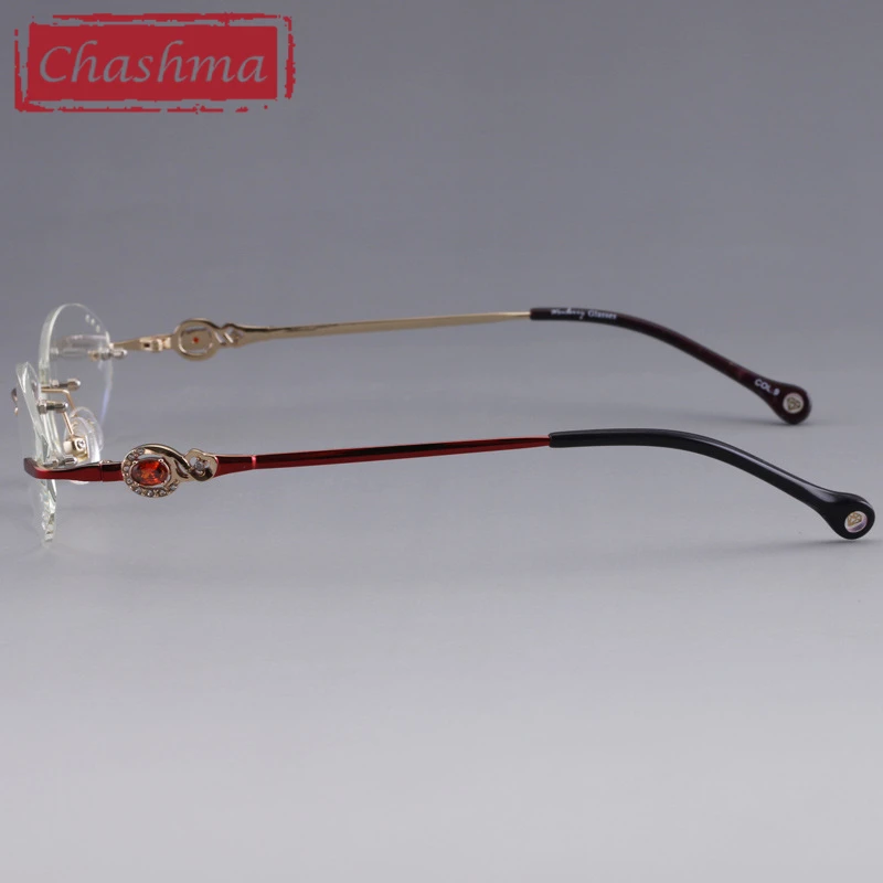 

Luxuriou Eyeglass Frame with Rhinestone Women Transparent Lens Anti Blue Ray Fashion Rimless Eyewear Female Anti Reflective