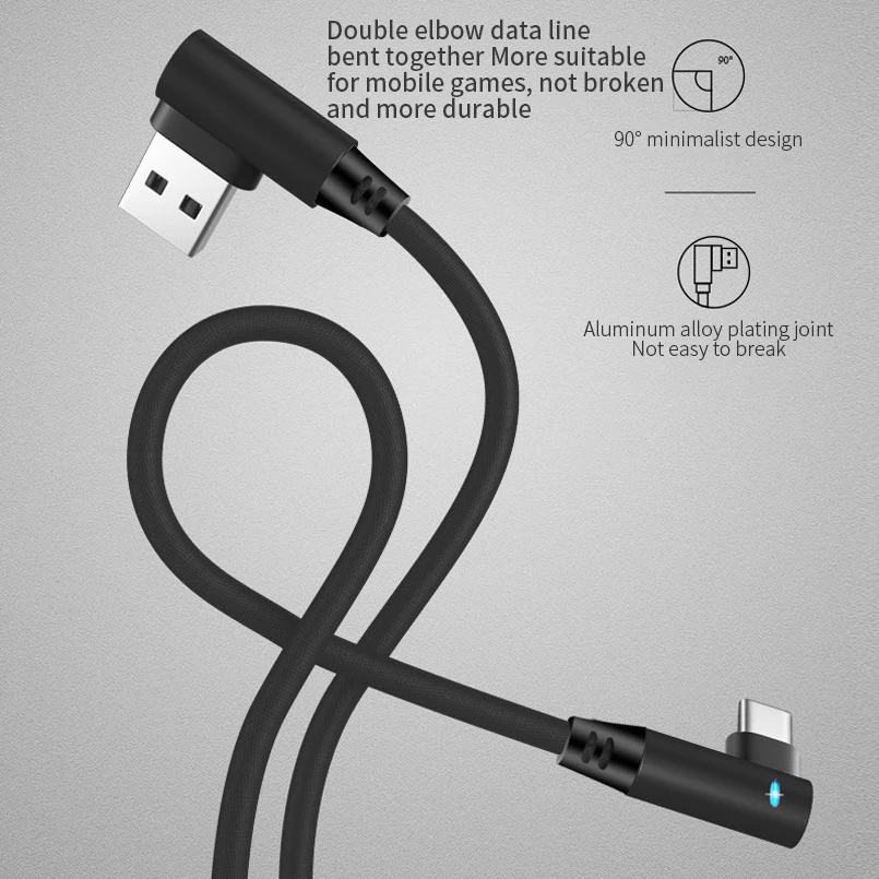 Кабель Micro USB 1 м 2 для samsung Xiaomi Huawei android зарядное устройство 90 градусов type C кабель