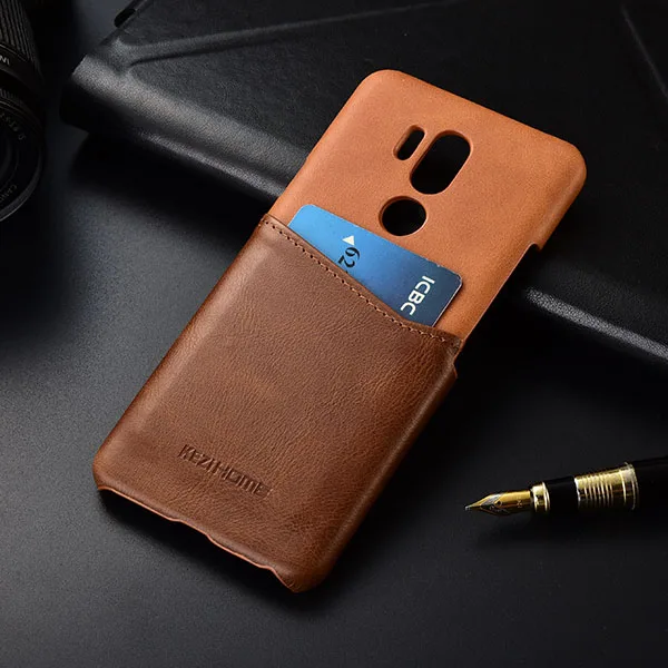coffee khaki Чехол для LG G7 KEZiHOME, два цвета, натуральная кожа, жесткая задняя крышка для LG G7 ThinQ с карманом для карт - Цвет: coffee khaki