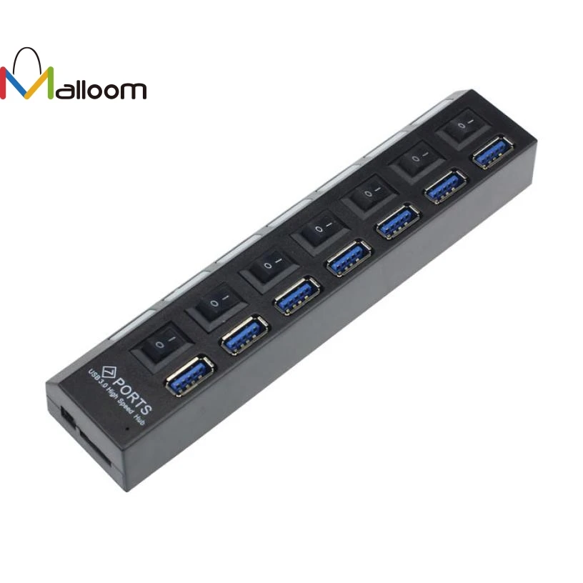 Malloom, Новое поступление, 7 портов, USB 3,0, концентратор, высокая скорость, с адаптером питания для ПК, ноутбука, ноутбука, бесплатный штепсельный адаптер# QD10LR12