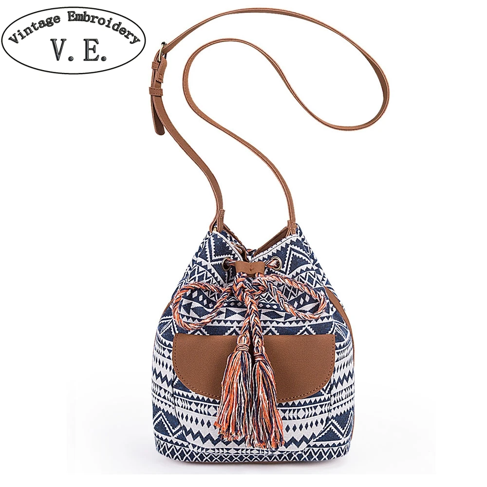 Новинка 2019 женская сумка мешок на шнурке холщовая Boho в полоску сумки плечо для