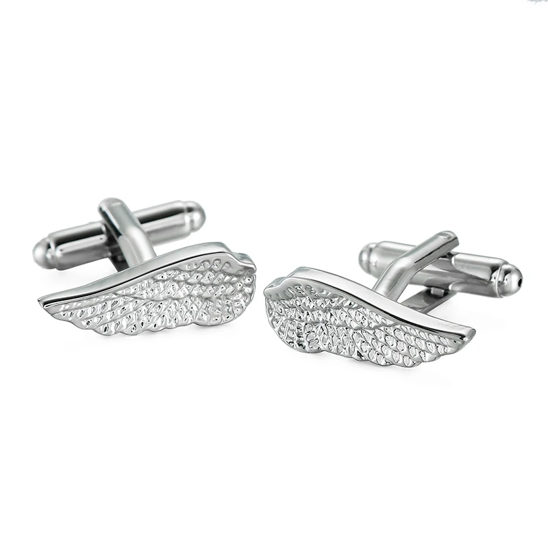 

WN new high quality hand carved polished silvery wings Cufflinks fashion accessory men French Cufflinks