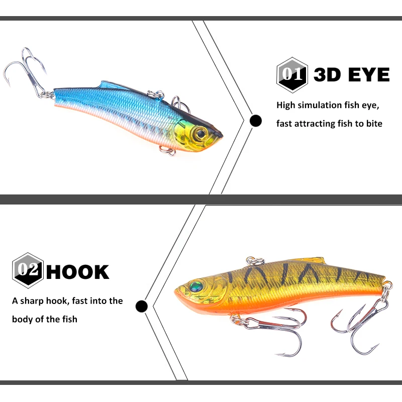 SEAPESCA 1pc Winter Ice Fishing VIB Lure 70mm 18g Quality Metal Hard Bait 3D Natural Eyes Wobblers Bass Pike Japan Pesca YA492 | Спорт и