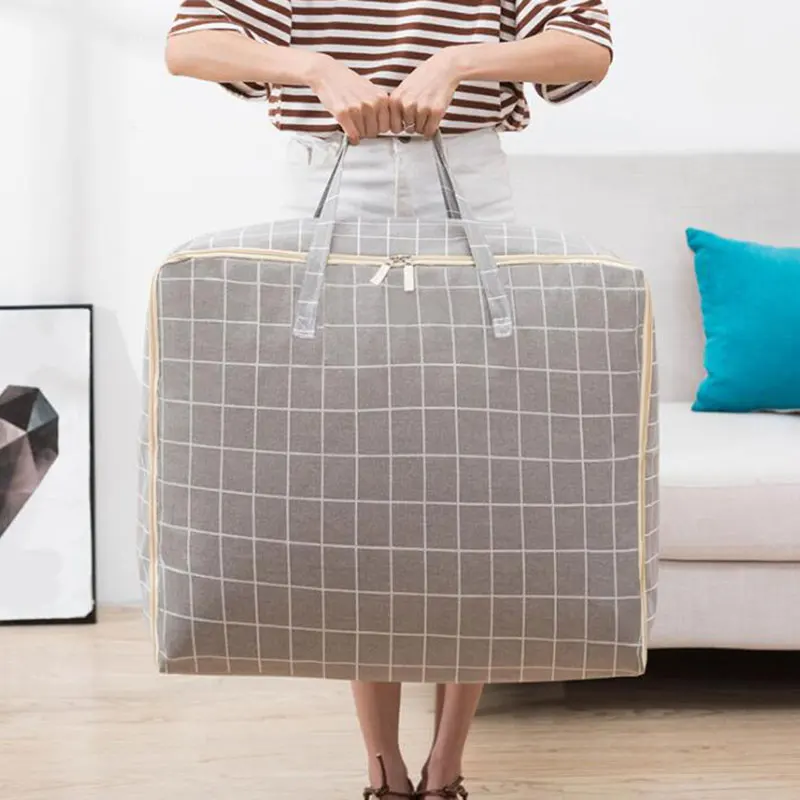 Шт. 1 шт.. Модные хлопковые льняные переносные большие стеганые сумки для хранения