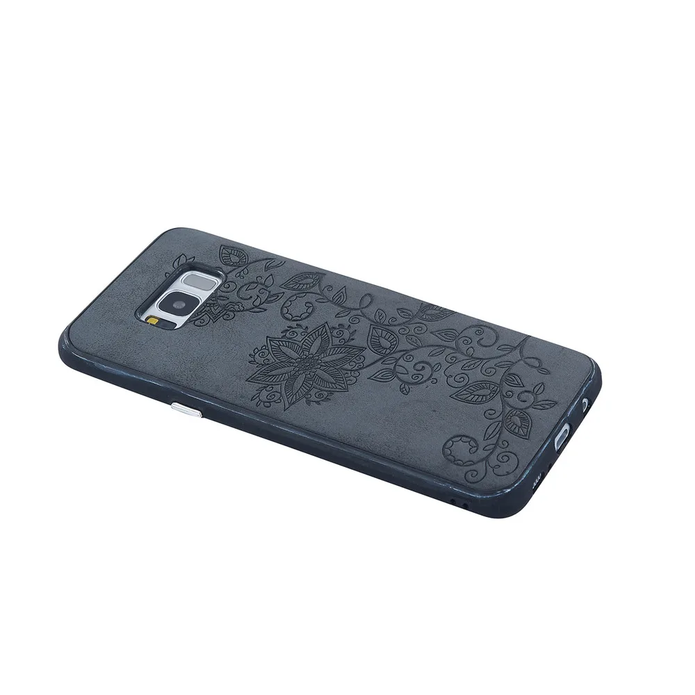 Роскошный Новый Черный цветочным узором кожаный чехол для Samsung Galaxy S7 край S8 плюс