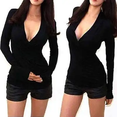 Новые пикантные WRAP v образным вырезом PLUNGE простыня LOW CUT с длинным рукавом стрейч